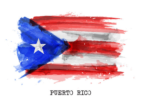 Fototapete - Realistic watercolor painting flag of Puerto rico . Vector .
