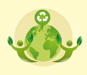 Sticker - eco friendly poster with earth planet and recycle symbol