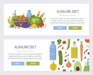 Flat design web banner. Alkaline diet. Vector illustration for web design, marketing, graphic design.