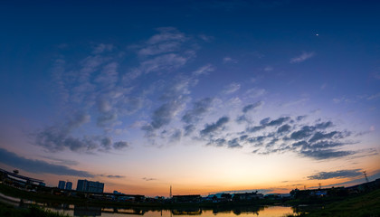 Wall Mural - Super wide angle view of beautiful and amazing nature sunrise sky with clouds .