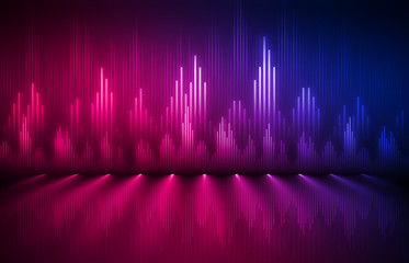 Poster - Background of an empty show scene. Ultraviolet abstract background. Geometric Neon Shapes, Equalizer