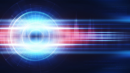 Wall Mural - dark tech abstract background with neon glow. cyber circle laser