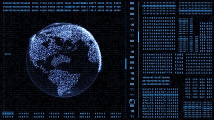 Fototapete - HUD Futuristic Digital Data Visualization Spin Earth Planet Motion Background.