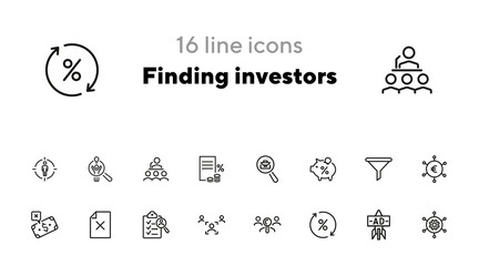 Poster - Finding investors line icon set. Portfolio, piggy bank, percentage. Business concept. Can be used for topics like finance, deposit, startup, investment