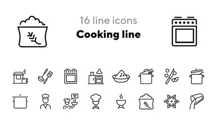 Sticker - Cooking line icons. Set of line icons. Anise star, adding liquid, kitchen. Cookery concept. Vector illustration can be used for topics like food preparation, culinary art