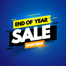 Vector Illustration Modern End Of Year Sale Banner. Promotion Label With Glitch Effect.