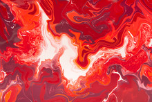 White And Red Swirls Creating Marble Effect Of Watercolors