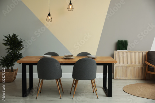 Cuadros en Lienzo Modern wooden dining table in room interior