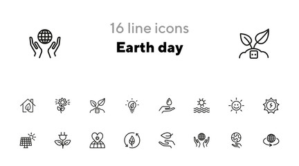 Poster - Stationary icon set. Line icons collection on white background. Sun, planet, plant. Environment concept. Can be used for topics like global warming, recycling, solar energy