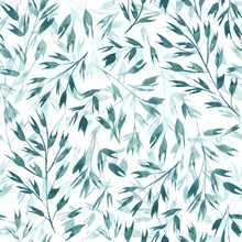 Seamless Floral Pattern With Green Branches On White Background 
