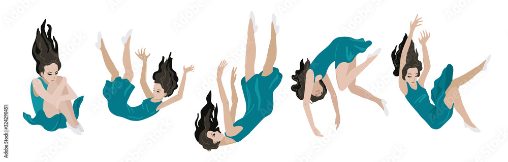 Woman is falling down. Vector isolated illustration - obrazy, fototapety, plakaty 