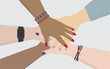 Teamwork join hands together. Female team support concept vector.