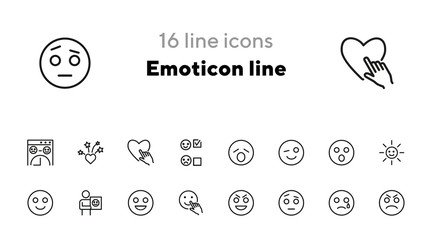 Wall Mural - Emoticon line icons. Set of line icons on white background. Laugh, cry, emotion. Internet concept. Vector illustration can be used for topics like emotions, chats, internet