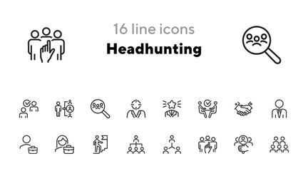 Sticker - Headhunting icon. Set of line icons on white background. Job interview, hr manager, partnership. Recruitment concept. Vector illustration can be used for topics like business, employment, career