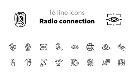 Radio connection icons. Set of line icons on white background. Hand, Morse alphabet, signal. Connection concept. Vector illustration can be used for topics like communication, social media, security