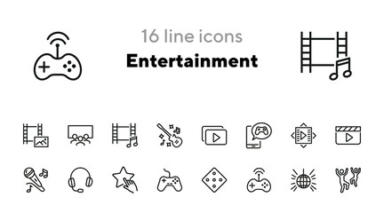 Canvas Print - Entertainment line icon set. Dancing, karaoke, cinema, game controller. Leisure concept. Can be used for topics like fun, party, concert