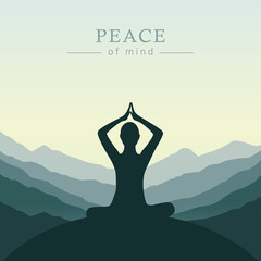 Wall Mural - peace of mind meditation concept silhouette with mountain background vector illustration EPS10