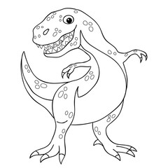 Sticker - Contour drawing of a tyrannosaurus dinosaur on a white background.