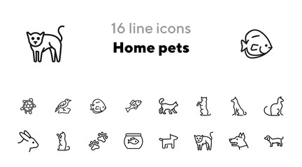 Canvas Print - Home pets line icon set. Cat, dog, rabbit. Animals concept. Can be used for topics like veterinary office, clinic, pet shop