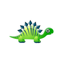 Cute Adorable Green Dinosaur With Striped Blue Lines