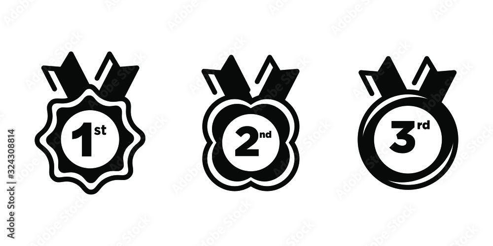 1st 2nd 3rd black medal first place second third award winner badge ...