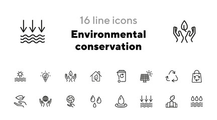 Poster - Environmental conservation icons. Recycling, air pollution, solar battery. Ecology concept. Vector illustration can be used for topics like environment, energy saving, nature resources