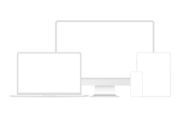 Wall Mural - new version of soft white modern premium electronic devices set mockup. computer, laptop, pad tablet