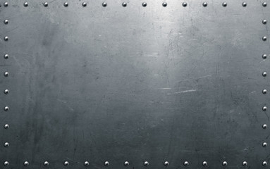Metal background with rivets, polished steel texture