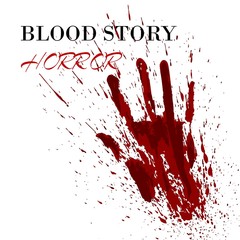 Wall Mural - Real blood story splash ink spot in shape of human arm vector illustration. Blood horror story with typography poster. Horror. Natural blood watercolor isolated on white.