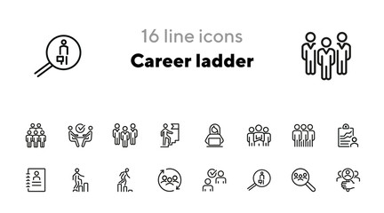 Canvas Print - Career ladder line icon set. Set of line icons on white background. Human resource concept. Employee, hiring, HR manager. Vector illustration can be used for topics like work, hiring, career