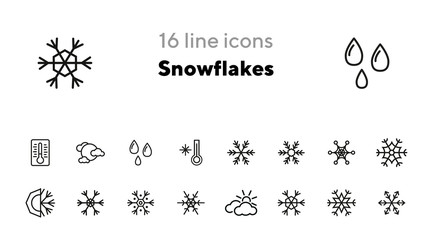 Snowflakes line icon set. Set of line icons on white background. Cold, winter, frozen. Winter concept. Vector illustration can be used for topics like cold, december, winter season