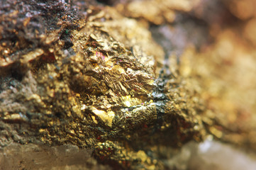 Golden background. Gold natural mineral. Macro. 