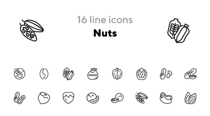 Poster - Nuts line icon set. Peanut, hazel nut, almond. Food concept. Can be used for topics like vegan diet, organic nutrition, health care