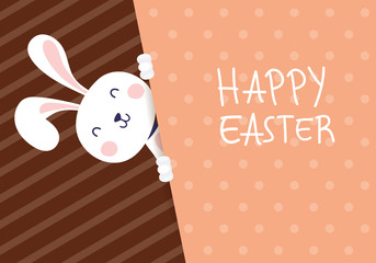 Wall Mural - happy easter celebration card with lettering and rabbit