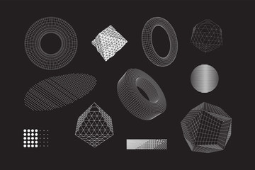 Wall Mural - universal geometric shapes set. design forms on black background