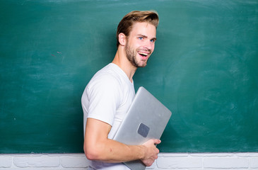 Wall Mural - Security online life. Programming web development. Digital concept. Online communications. School teacher with laptop. Handsome man use modern technologies. Digital technology. Learn digital sciences