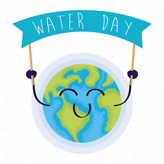 Wall Mural - water day poster with happy world planet earth character