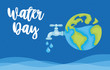 water day poster with world planet and tap