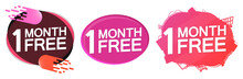 1 Month Free, set sale tags, discount banners design template, vector illustration