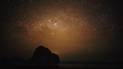 Wall Mural - Starry sky with shooting stars and silhouette of island in Palawan