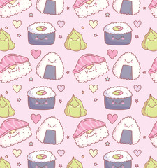 Sticker - japanese sushi wasabi delicious cartoon food cute background