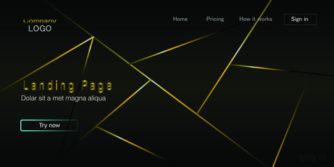 Landing page background with a luxurious abstract gold line composition. Vector illustration