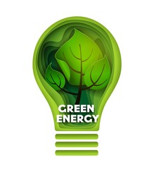 green energy vector layered paper cut style illustration