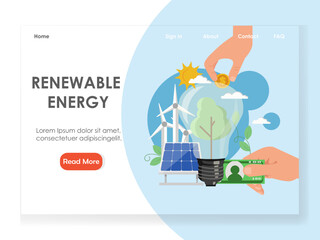 Wall Mural - Renewable energy vector website landing page design template