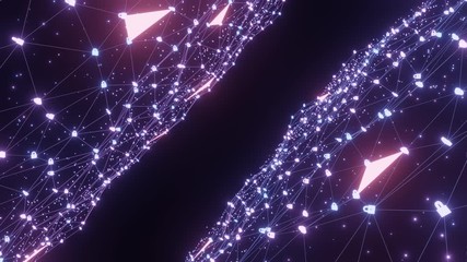 Abstract line lighting frame structure pattern wireframe polygon futuristic particle Lock icon 3D rendering, Firewall digital technology on black background animation 4K, copy space
