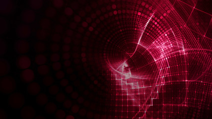 Wall Mural - Abstract red and black background element. Fractal graphics 3d illustration. Wide format composition of grid cells and circles. Information technology concept.