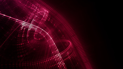 Wall Mural - Abstract red and black background element. Fractal graphics 3d illustration. Wide format composition of grid cells and circles. Information technology concept.