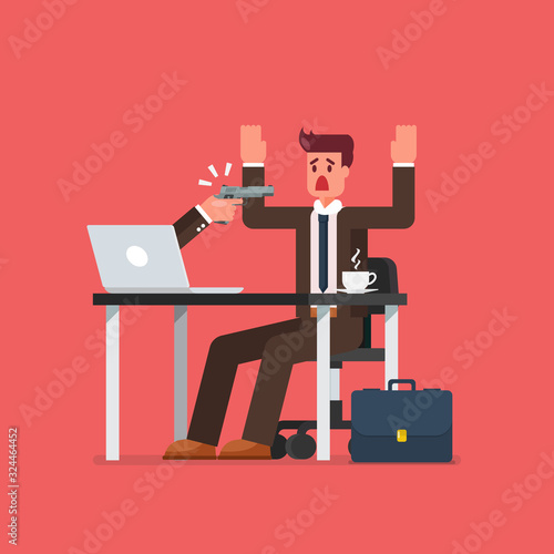 Cuadros en Lienzo Hacker holding gun pointing to businessman