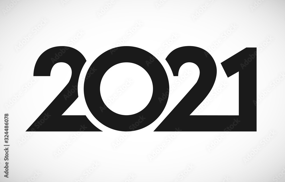 2021 Merry Christmas and A Happy New Year calendar logo. Numbers in minimalism style. Abstract isolated graphic web design template. Creative vector mask concept, black digits, white background. - obrazy, fototapety, plakaty 