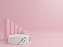 Cylinder Marble Podium With Pink Square In The Background.